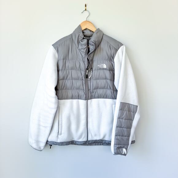 The North Face Denali Fleece Full Zip Polartec Puffer Jacket Gray Ivory XL - Picture 1 of 9
